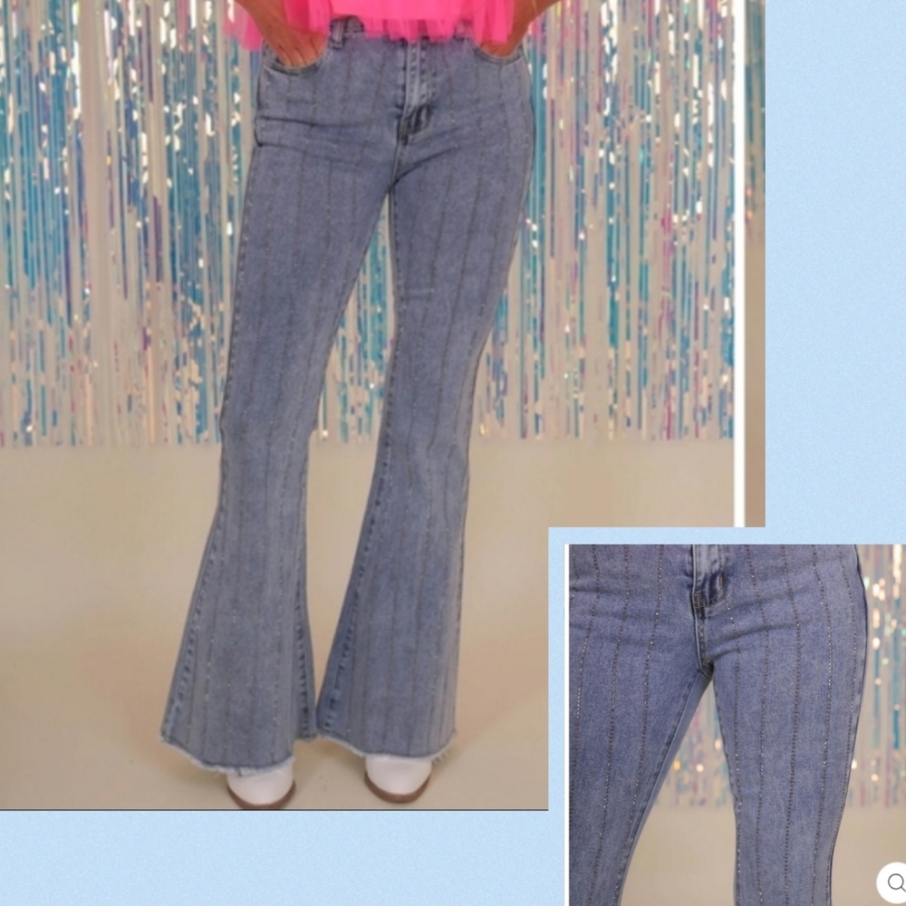Women’s Light Blue Pinstripe Flare Jeans